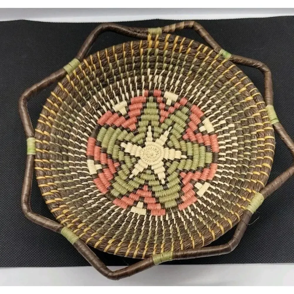 Vintage Handwoven Southwestern Basket Bowl W Handles Native American Style 8”...